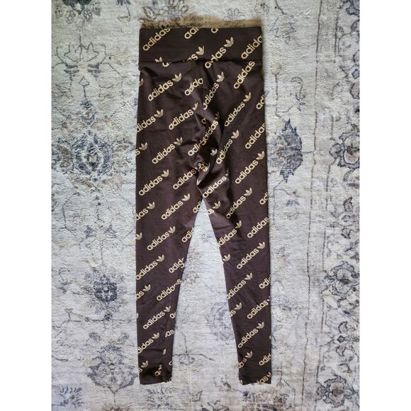 Adidas Originals Logomania Repeat Logo Monogram Leggings Tights in Brown Pants - Picture 6 of 11
